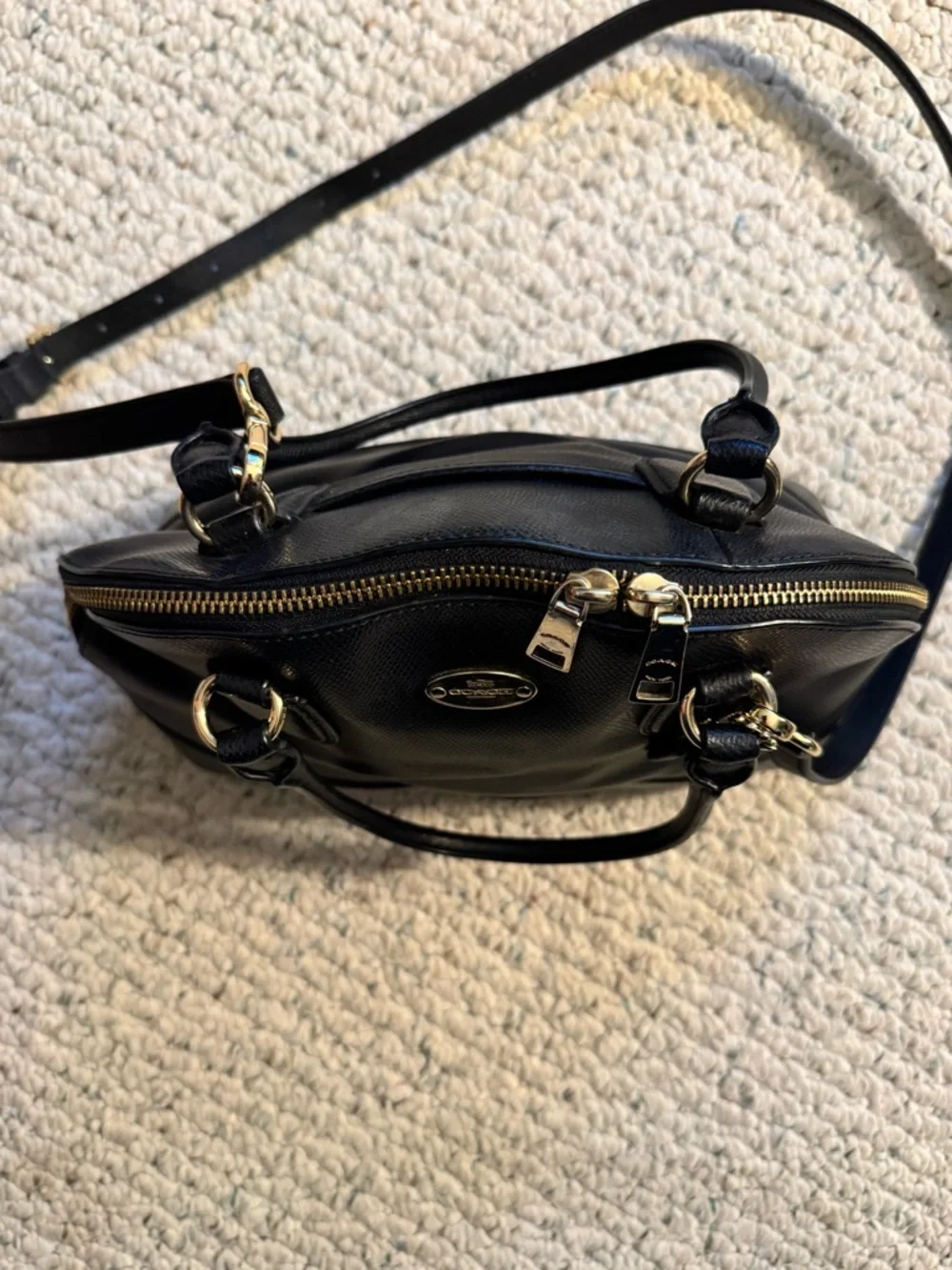 COACH CORA Black Leather Domed Satchel Bag / Shoulder Strap